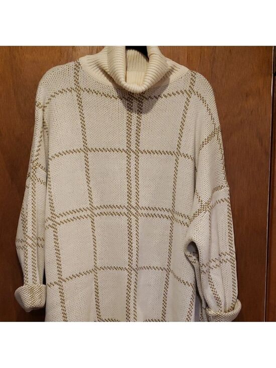 JODIFL Sweaters - JODIFL Cream and Tan Checkered Turtleneck Sweater